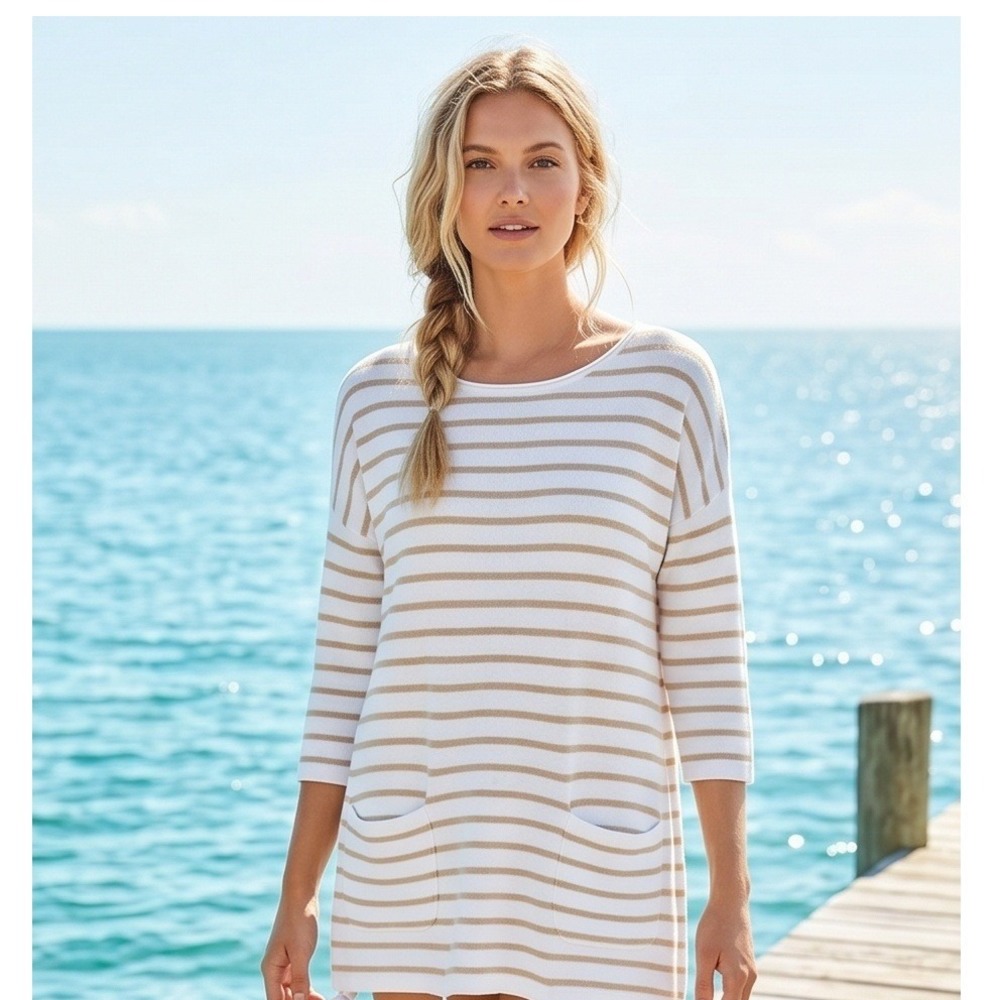 Lilly Pulitzer S Elba Sweater Nautical Cream Gold Striped Tassel Small NWT‎